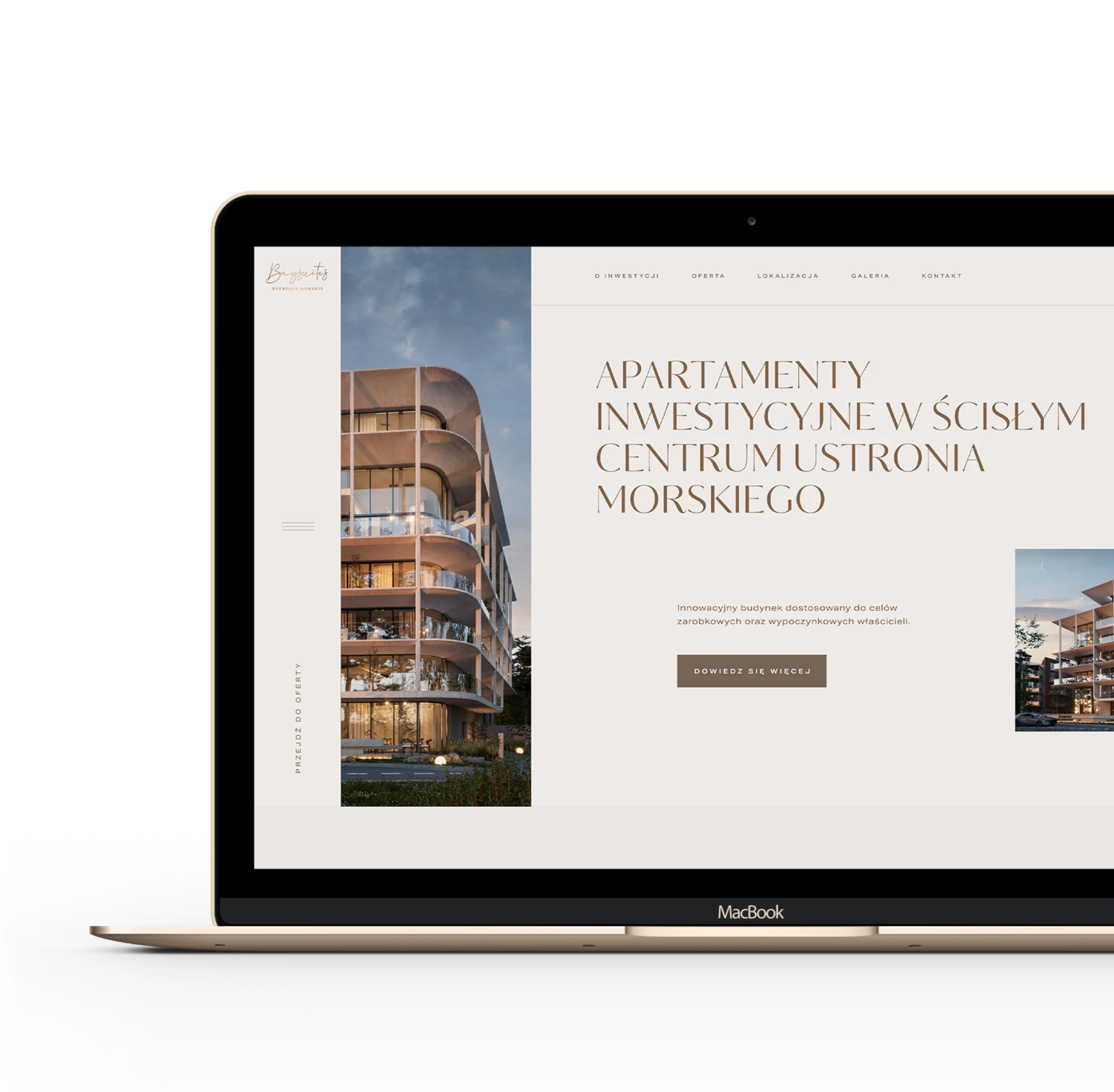 Strona internetowa Baysuites na laptopie – realizacja G2 TEAM