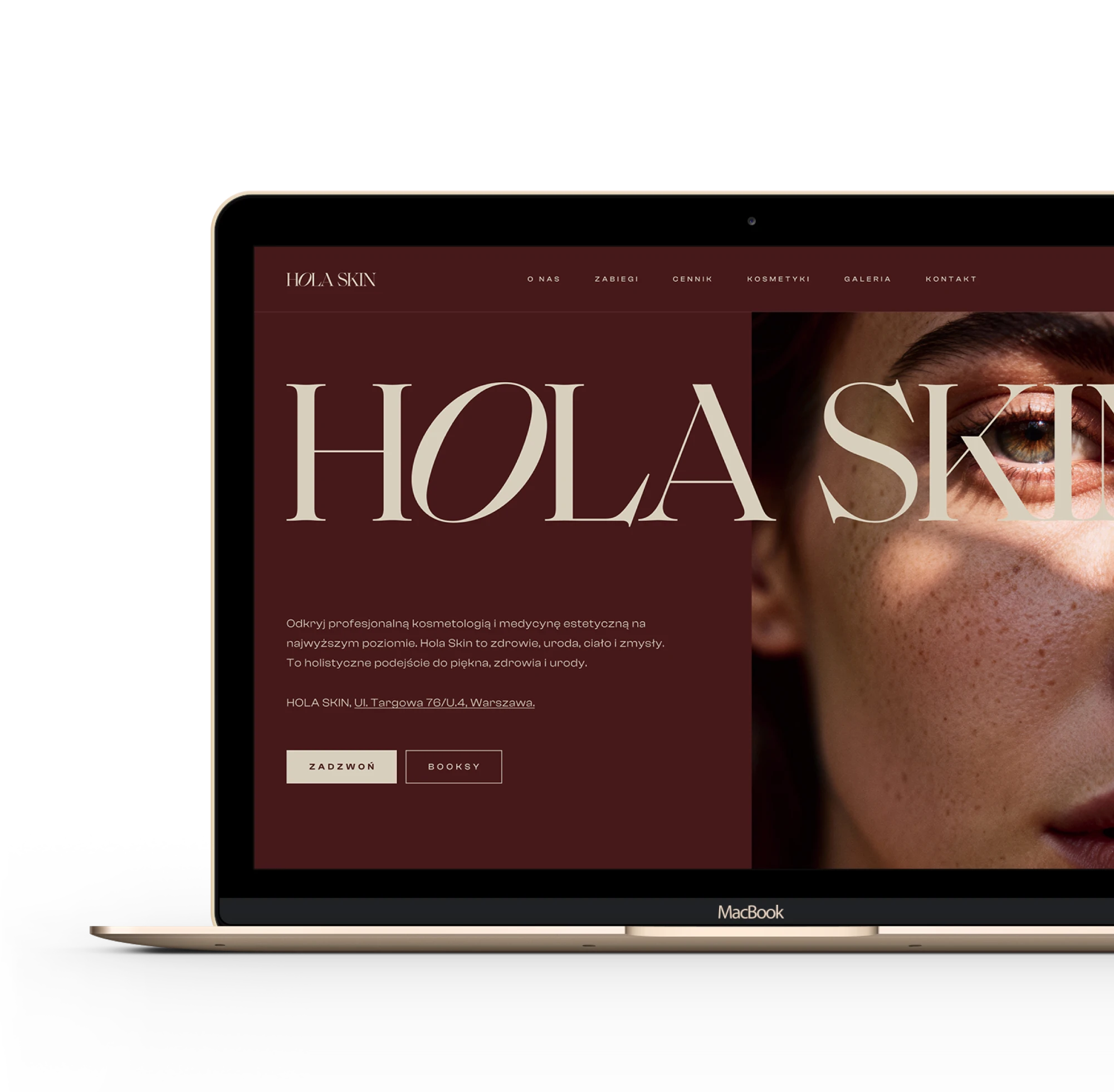 Strona internetowa Hola Skin na laptopie – realizacja G2 TEAM