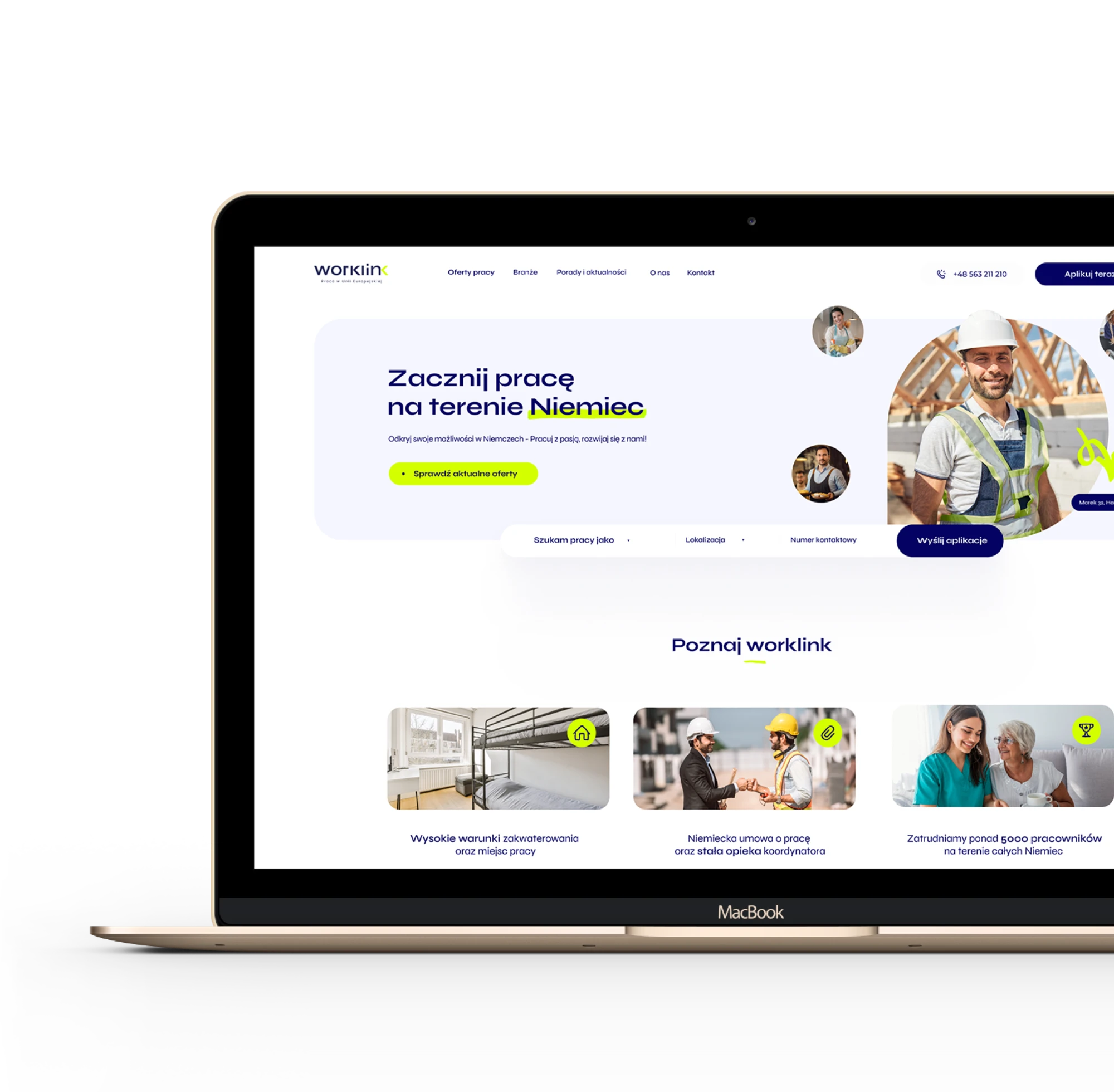 Strona internetowa Worklink na laptopie – realizacja G2 TEAM